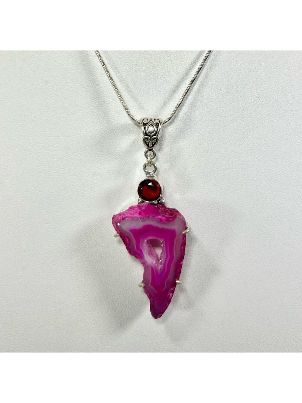 Pink Solar Quartz & Garnet 925 Gemstone Pendant